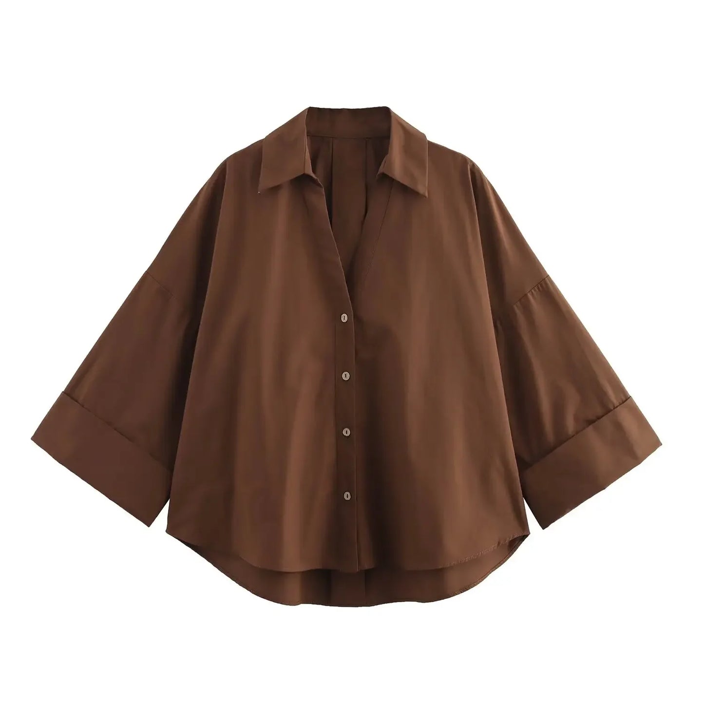 Brown Oversized Shirt Women Shirts & Blouses Loose Short Sleeve Top