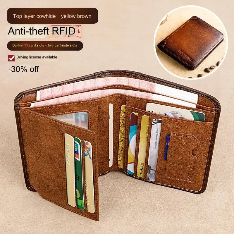 Genuine Leather Trifold Business Short Purse Wallet