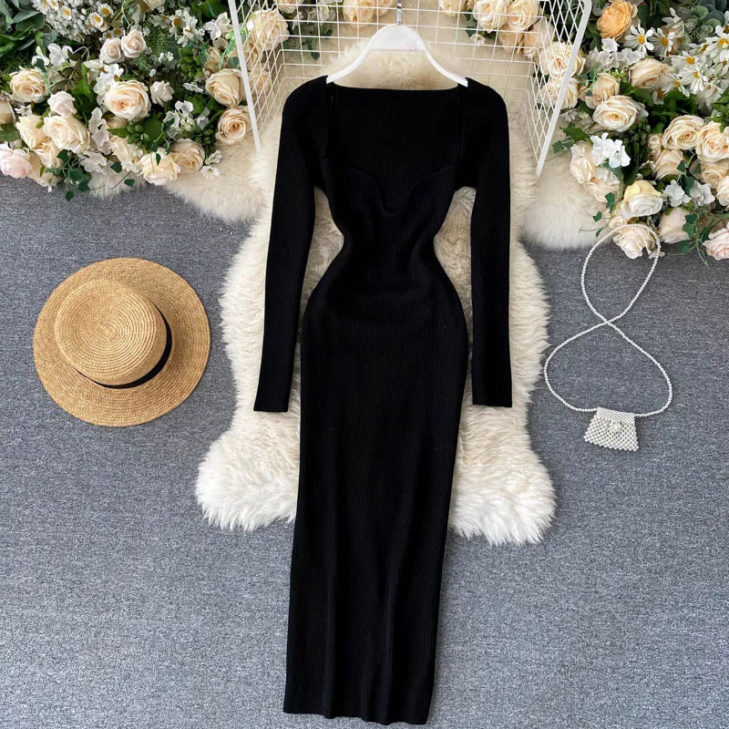 Sexy Strapless Ribbed Knitted Bodycon Dress