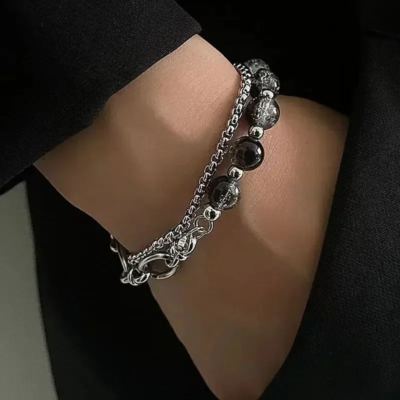 Fashion Stainless Steel Ice Cracking Bead Splicing Bracelets for Men