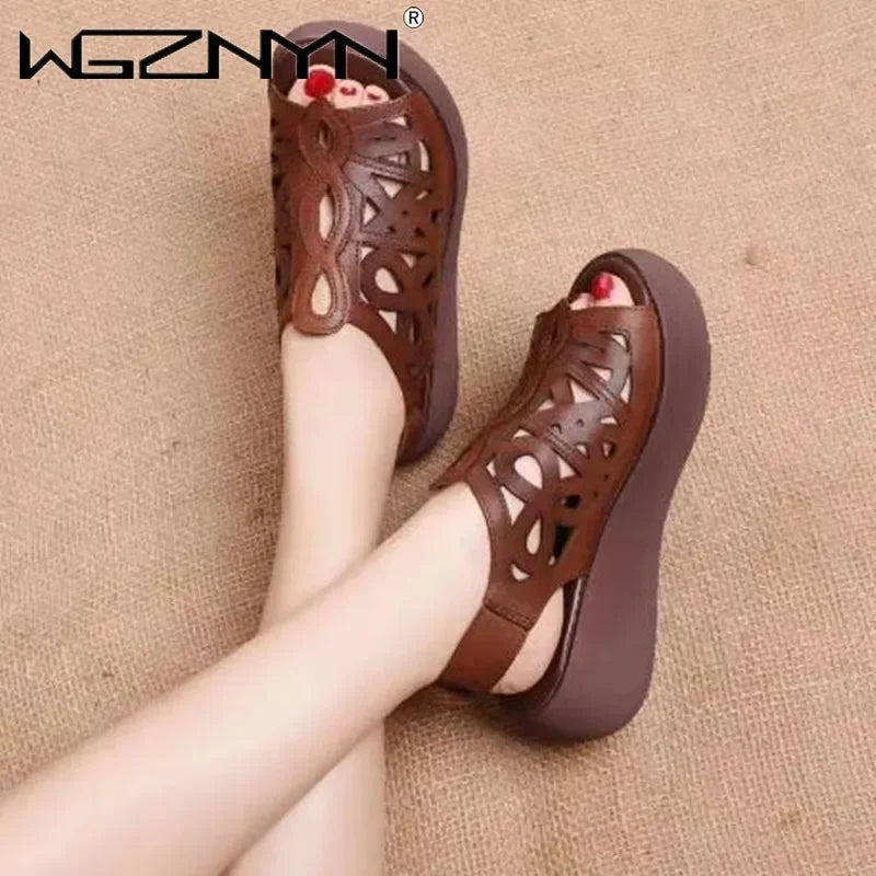 Women Sandals Soft Leather Wedges Shoes