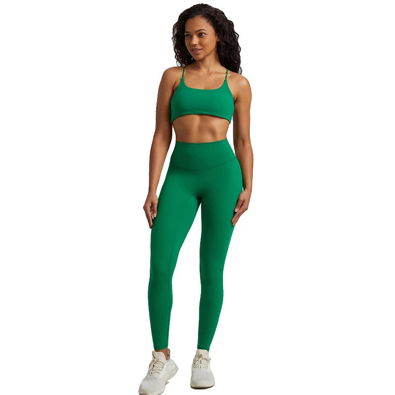 Gym Set Women Sports Outfit 2 Pieces Cross Back Bra Fitness Suit