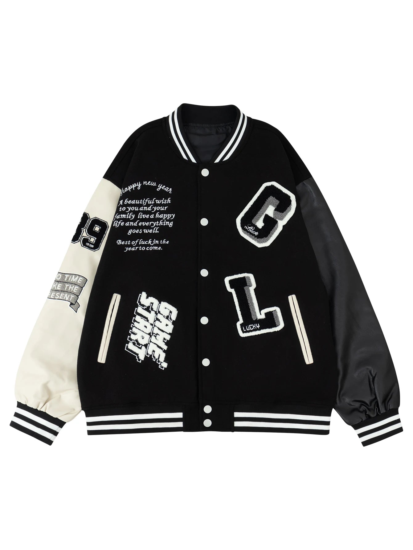 Women's Varsity Jacket Faux Leather Sleeve Baseball Uniform