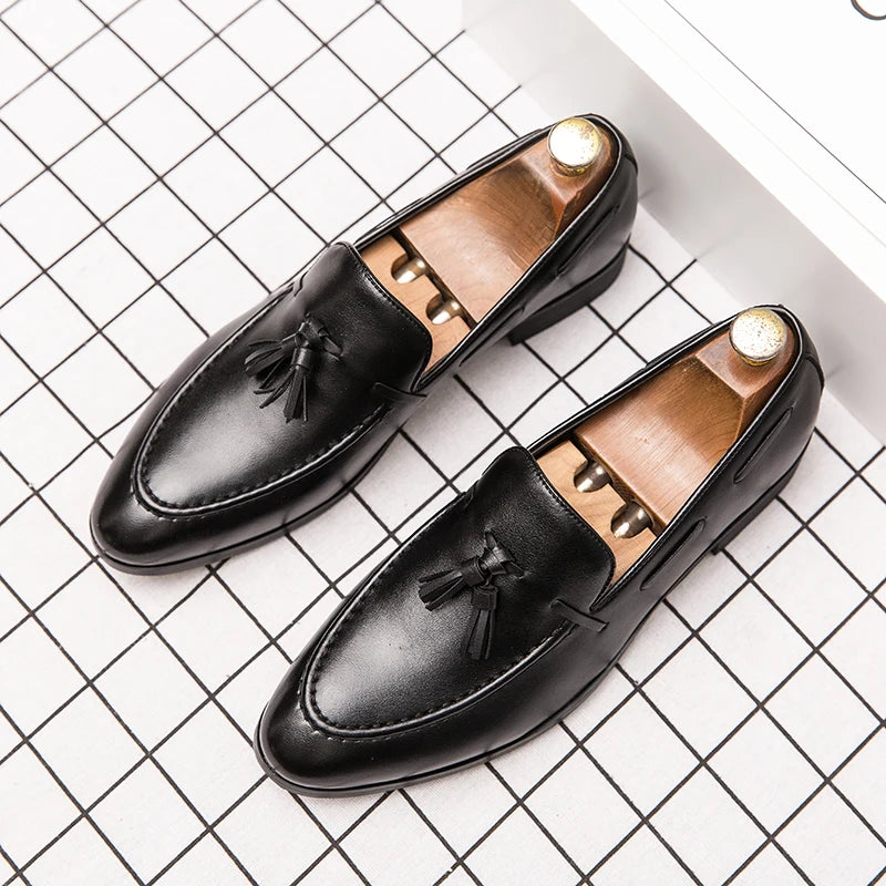 Men Slip On Loafers Trend Tassels Leather Shoes