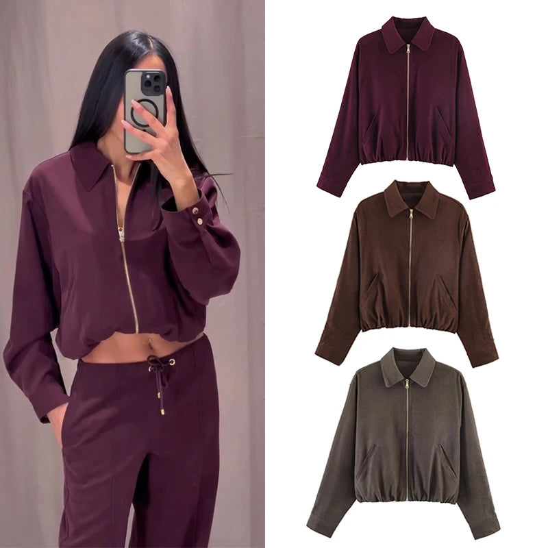 3-Color Loose Zip-up Jacket Casual Chic  Jacket