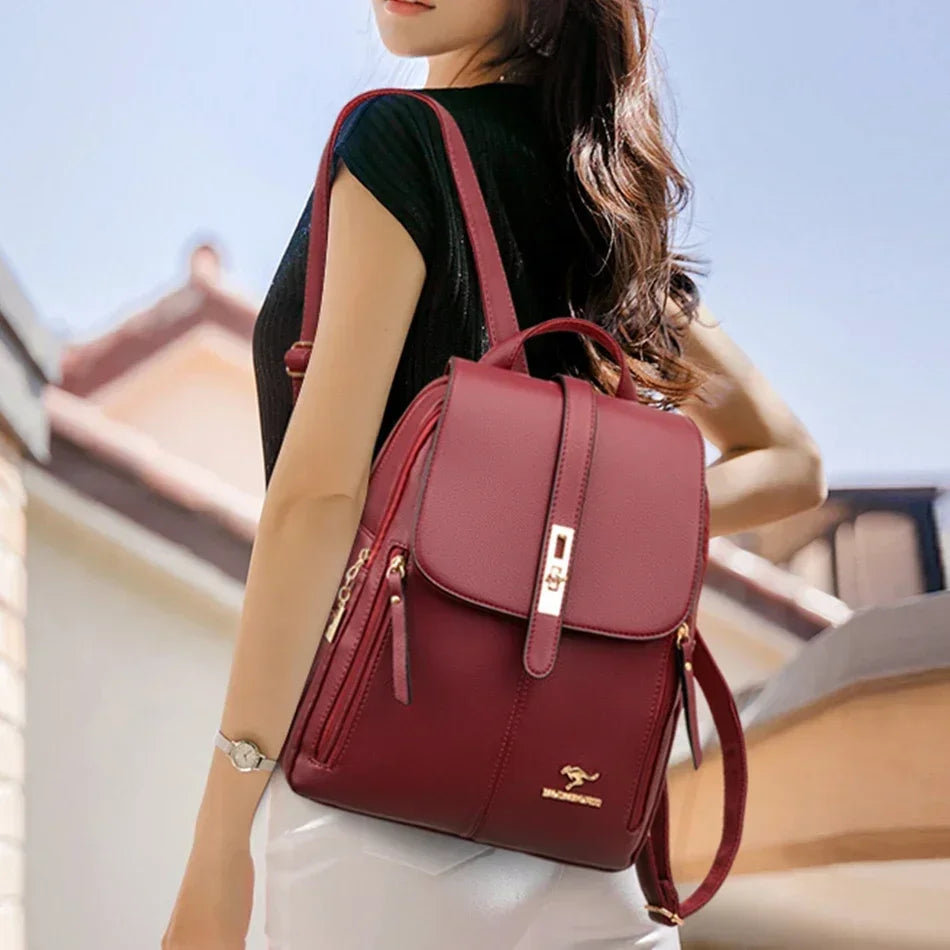 Women Large Capacity Backpack High Quality Leather Vintage Bags