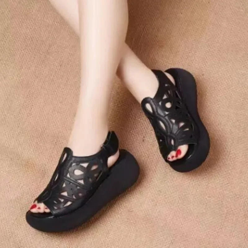 Women Sandals Soft Leather Wedges Shoes