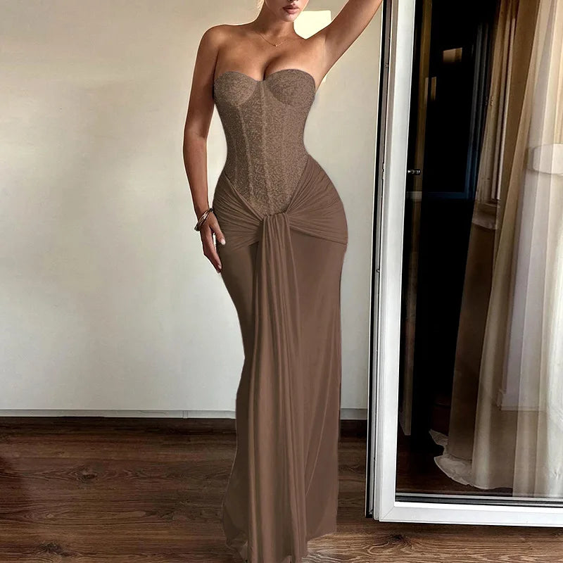 Backless Solid Slim Long Elegant Evening Dress