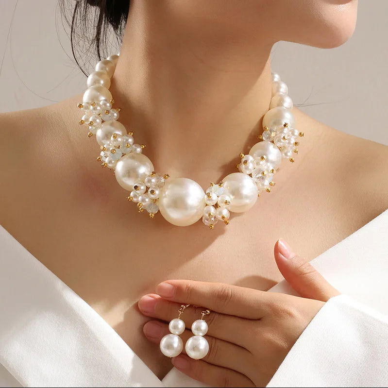 ACRYLIC pearl round necklace earrings tassel wedding women's jewelry