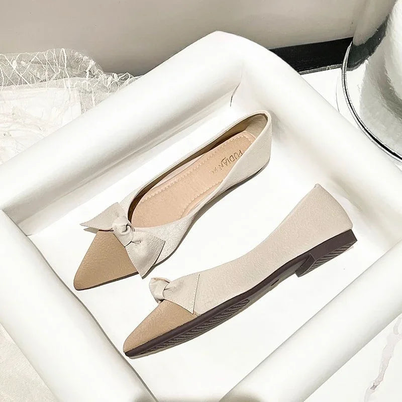 Flats Moccasins Shoes For Women Pointed Toe Office With Bow