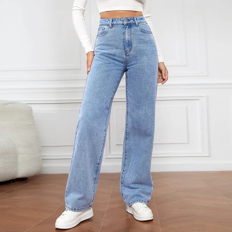 High Waist Slim Fit Straight Leg Jeans for Women