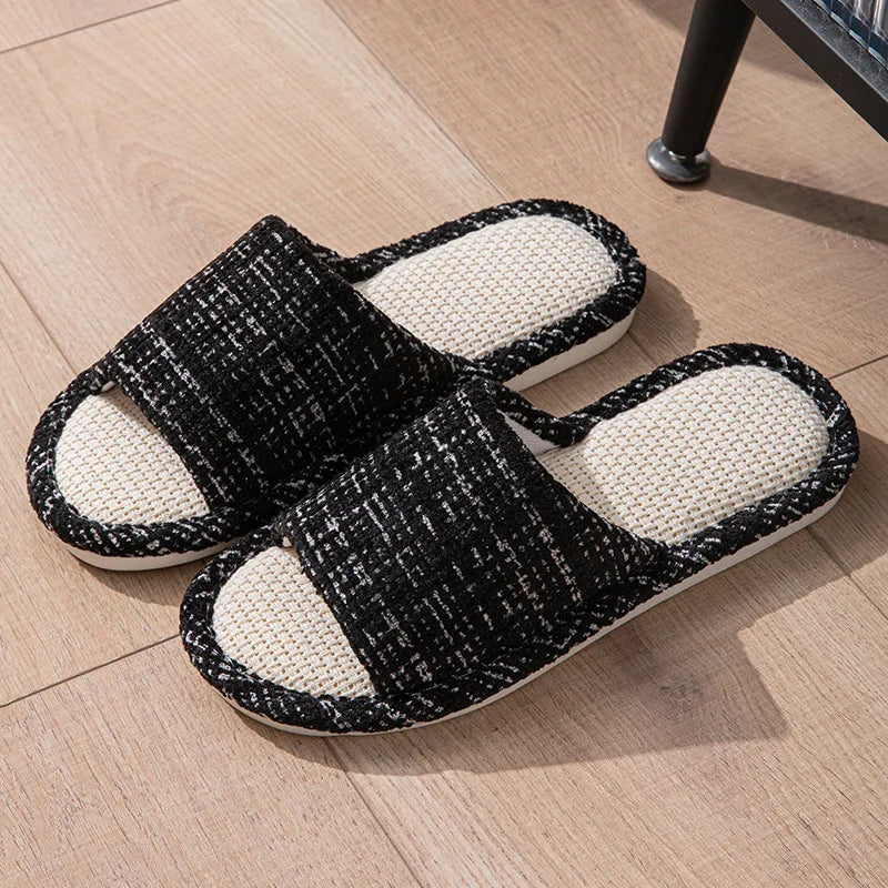 Linen Women Slippers House Flats Non-Slip Soft Sole