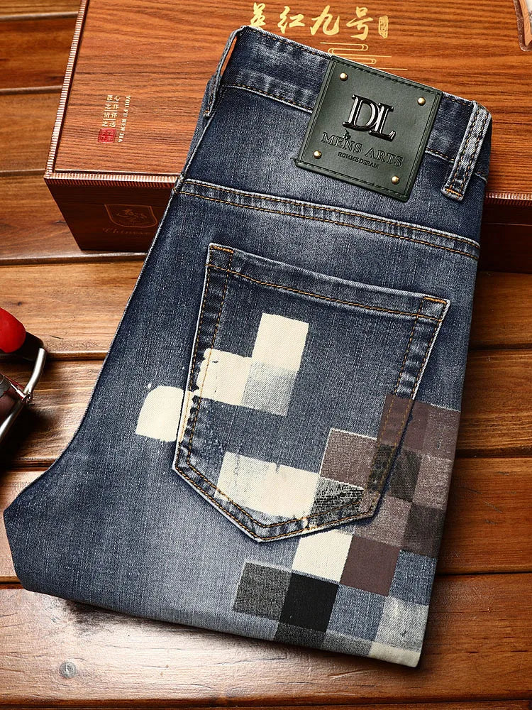 mosaic printed jeans for men