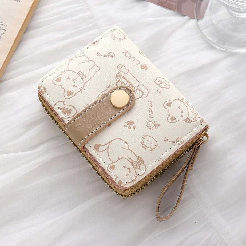 Cute Cat Wallets for Women Card Holder Small Purses with Zip Coin