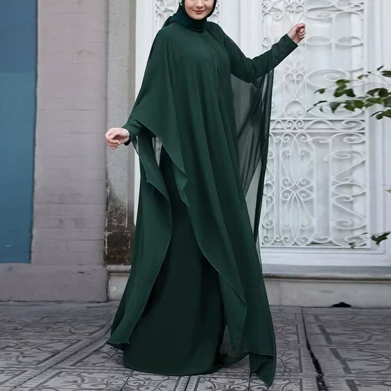 Asian Two Piece Set Bat Sleeve Retro Loose Round Neck Dress