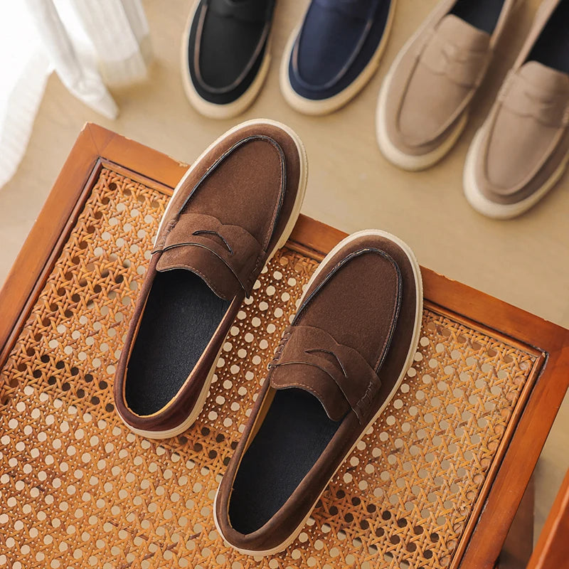New Suede Leather Mens Loafers Cowhide Slip On Flats