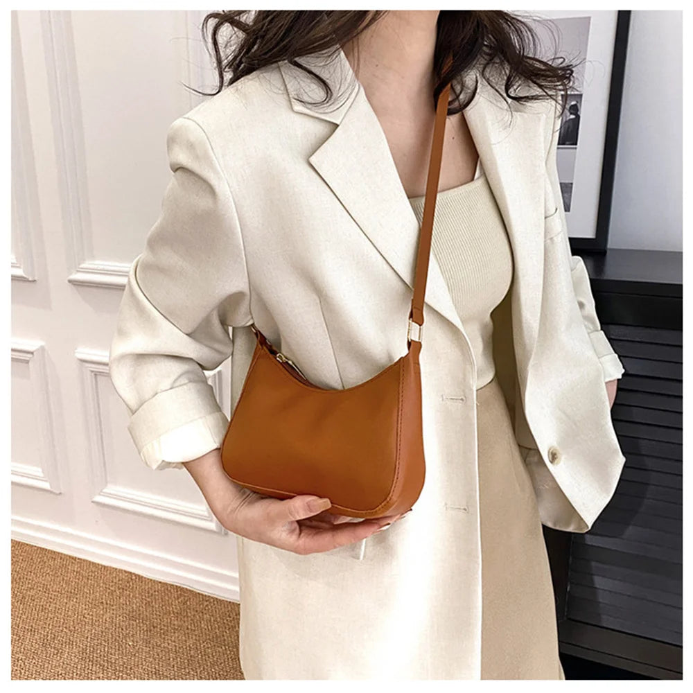 Shoulder  Underarm Bag Retro Solid Color PU Leather Shoulder Underarm Bags