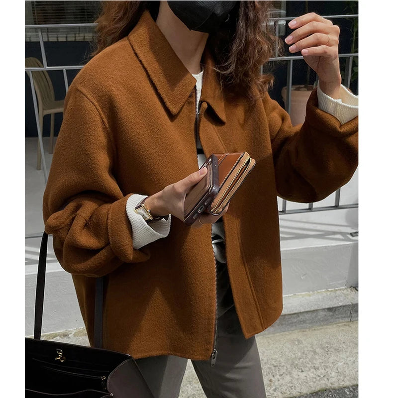 Women Winter Woolen Coat Fall Turn-Down Collar