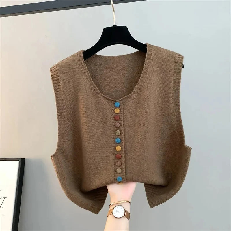 Women Knitted  Sleeveless Sweater Jacket