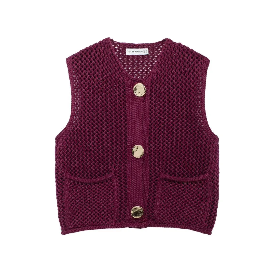 Women Fashion Sleeveless Coarse Needle Knitting Vest Sweater