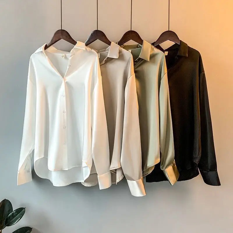 Women's Shirts Fall Satin Silk Oversize Blouse