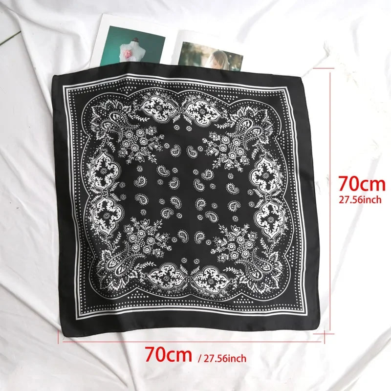 70cm Paisley Printed Hijab Scarf Satin Bandana Head Scarfs