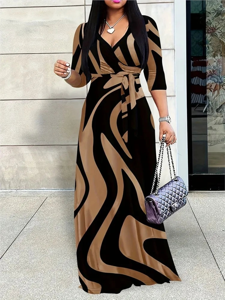 Casual Sexy Deep V Neck Lace-Up Loose Dresses Robe Femme