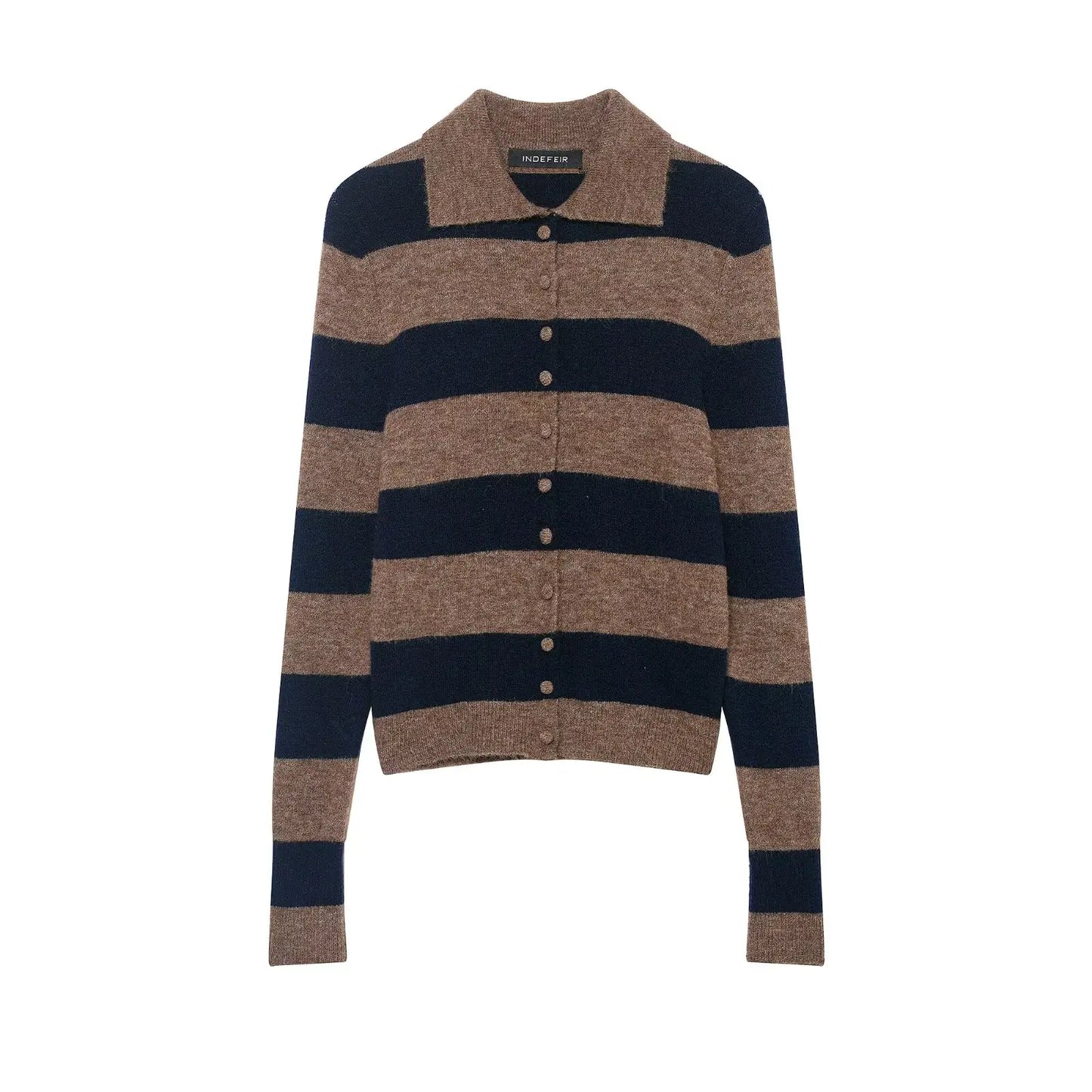 HH Sweater For Women Elegant Fashion Striped Knitted Cardigan Coat