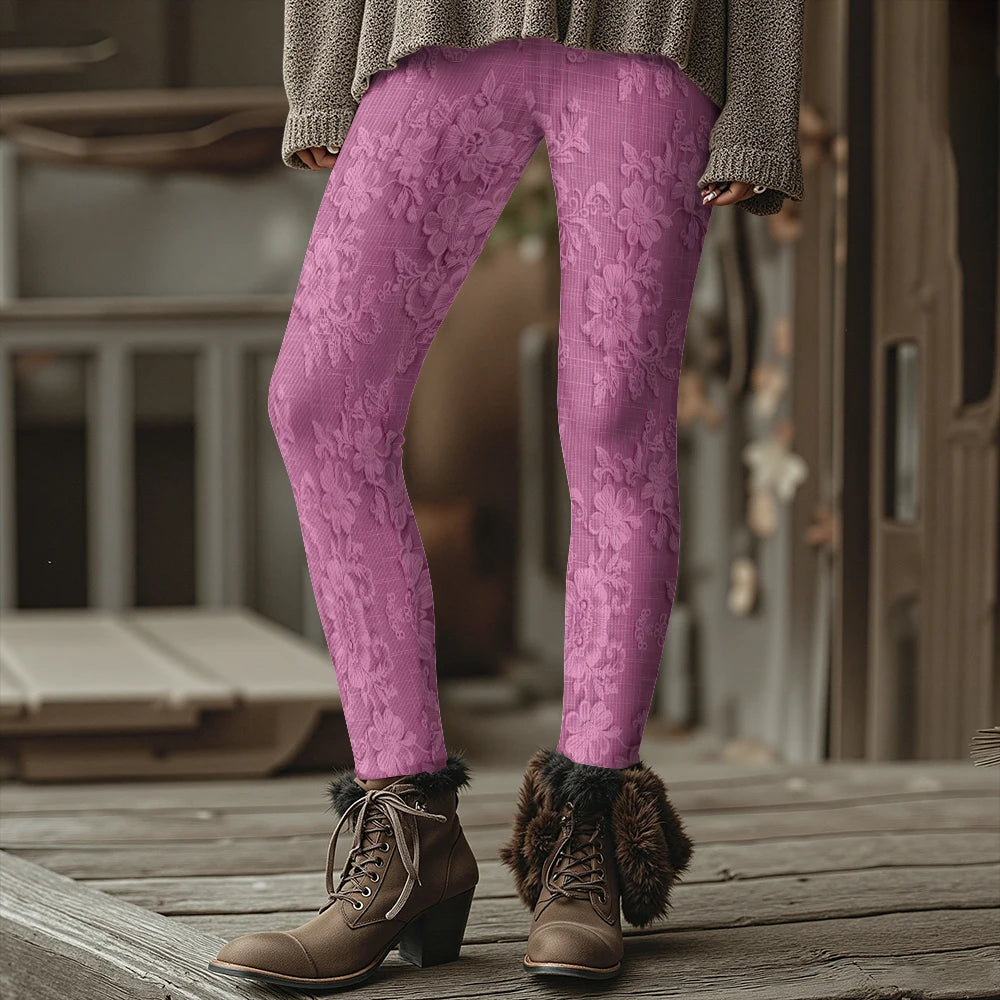 Women's Bright Pink Lily  Leggings