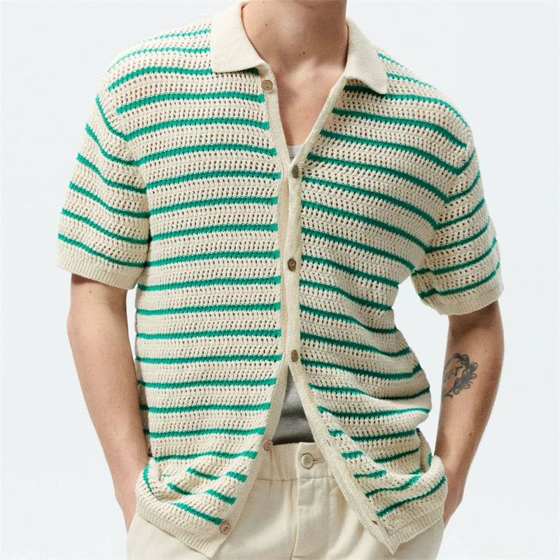 Jacquard Polo Shirts Man Knitwear Business Casual Summer  Viscose Elastic Silky Camisas