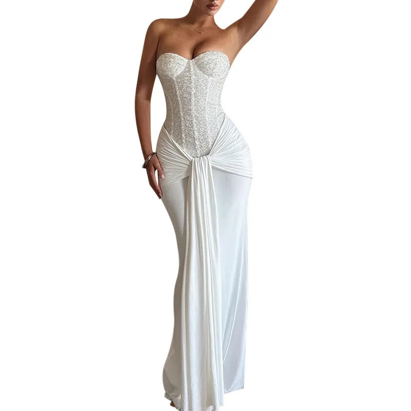 Backless Solid Slim Long Elegant Evening Dress