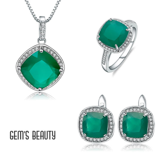 sterling silver original certified green agate stone women's jewelry set