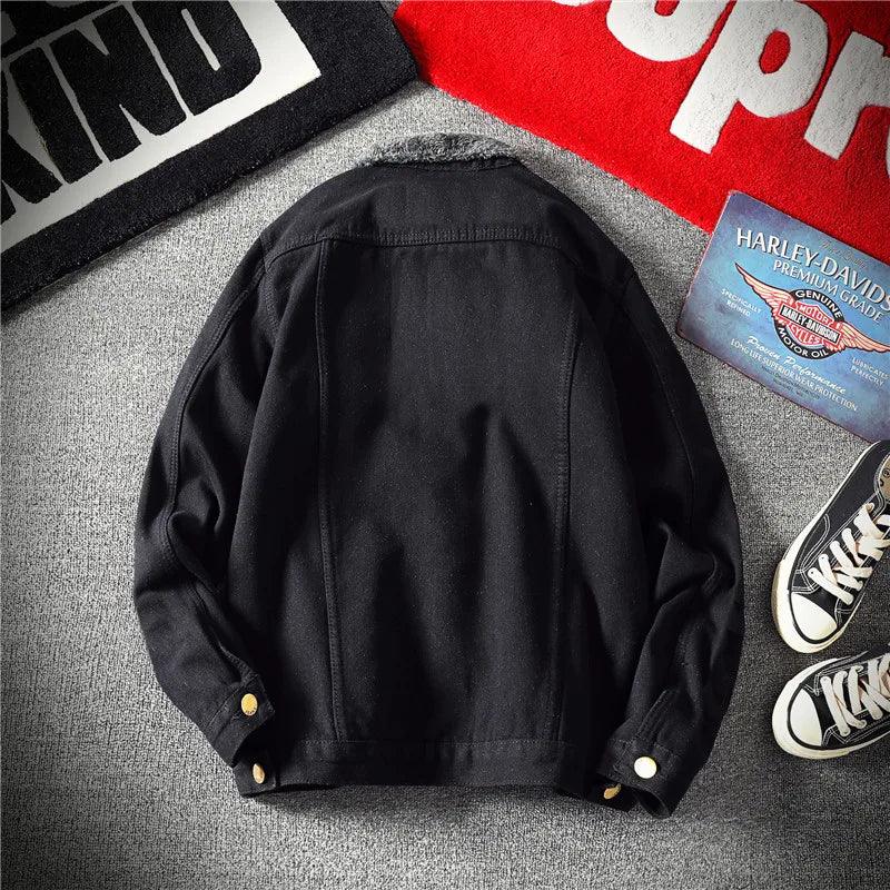 Men's Vintage Fleece Lined Denim Jacket Long Sleeve