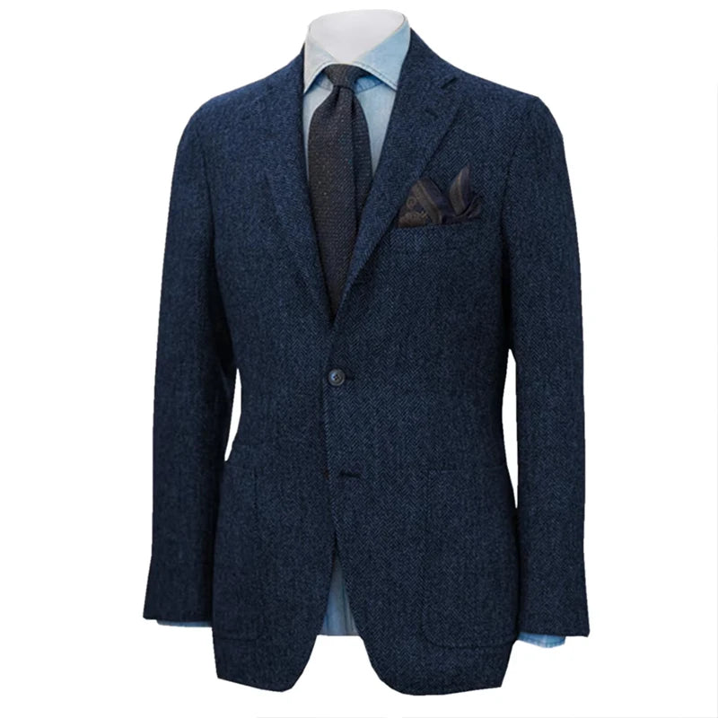 Men's Suit Herringbone Blazer Prom Tuxedos Wool Jacket （Only Coat）