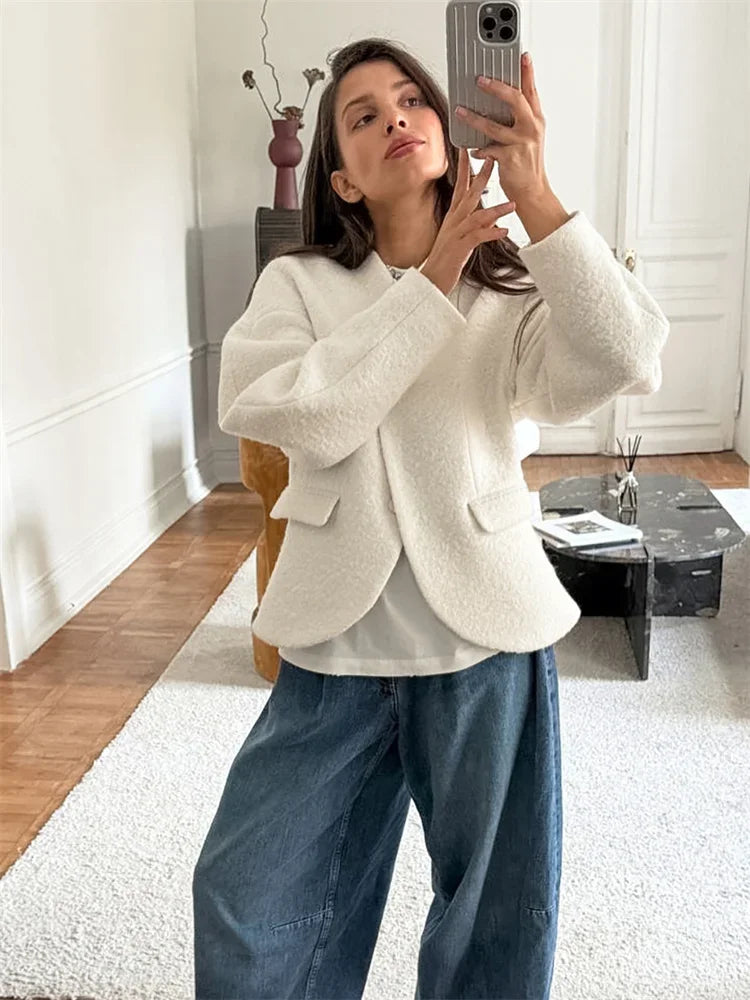 White Loose Knitwear Jackets For Women