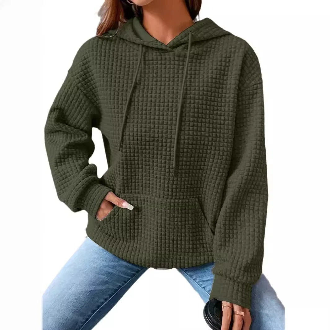 Women's hooded sweatshirt spring and autumn style waffle