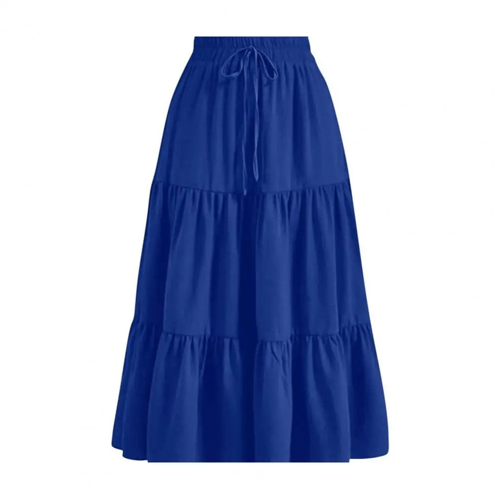 Women's Summer Tiered  A-Line Maxi Skirt High Waisted Pleated Swing Long Skirt