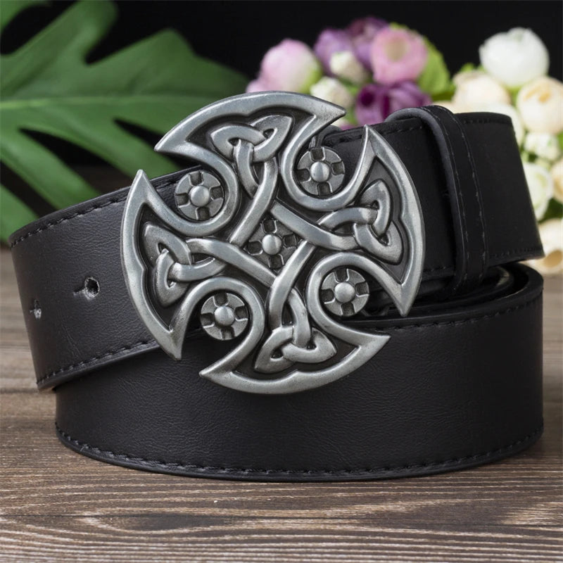 Fashion Leather Belts Big Metal Buckle Celtic Knot
