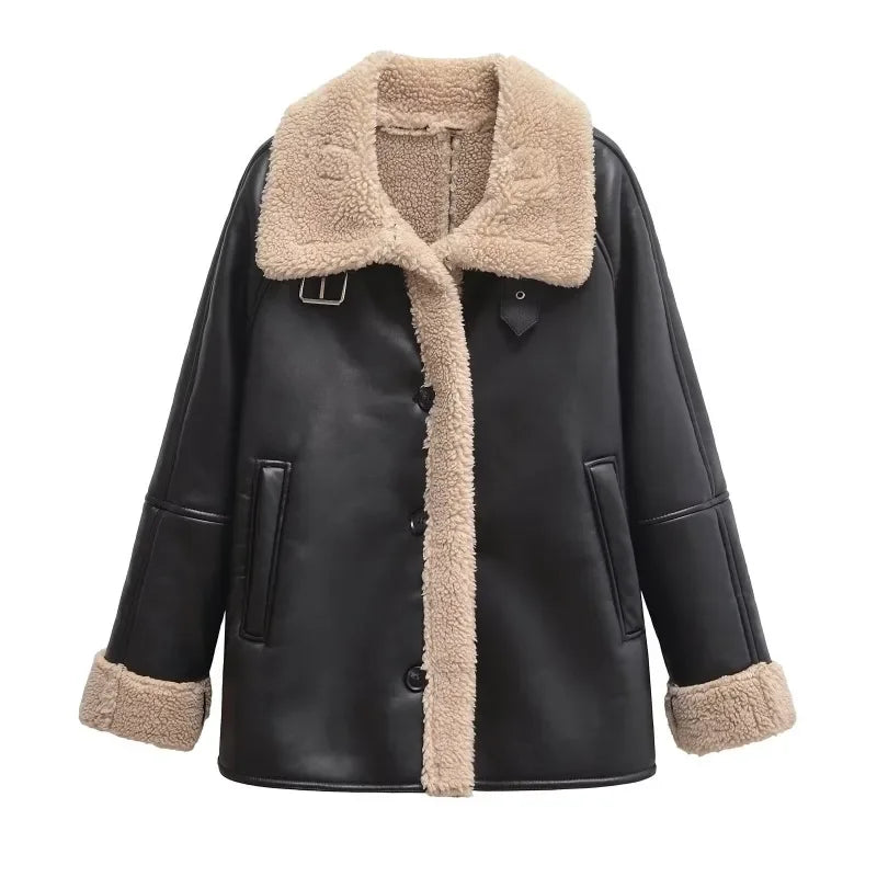 Winter  Wool Blend Coat Outerwear Leather & Fur Hot Coat For Women