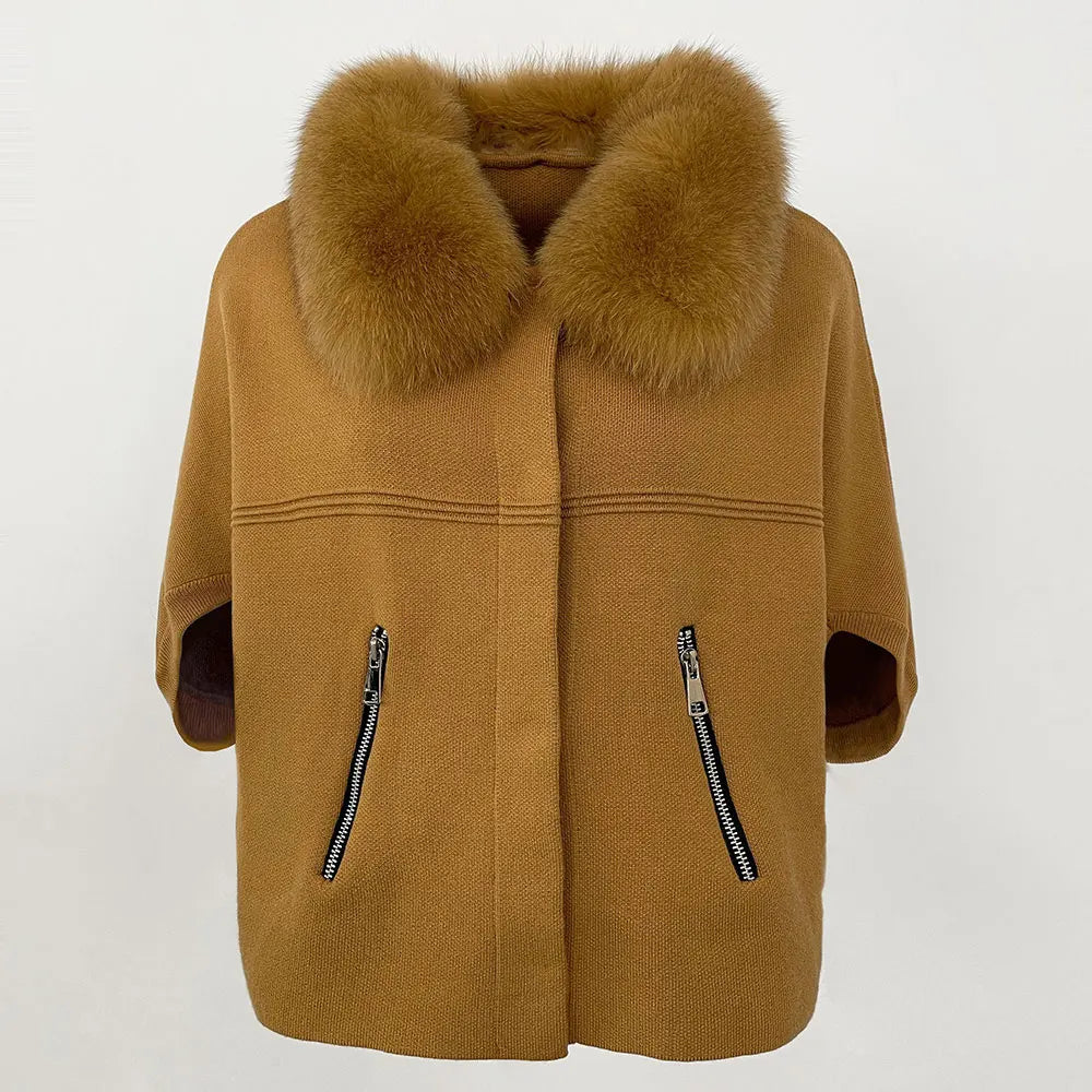 Fashion Knitted Sweater Real Fur Coat
