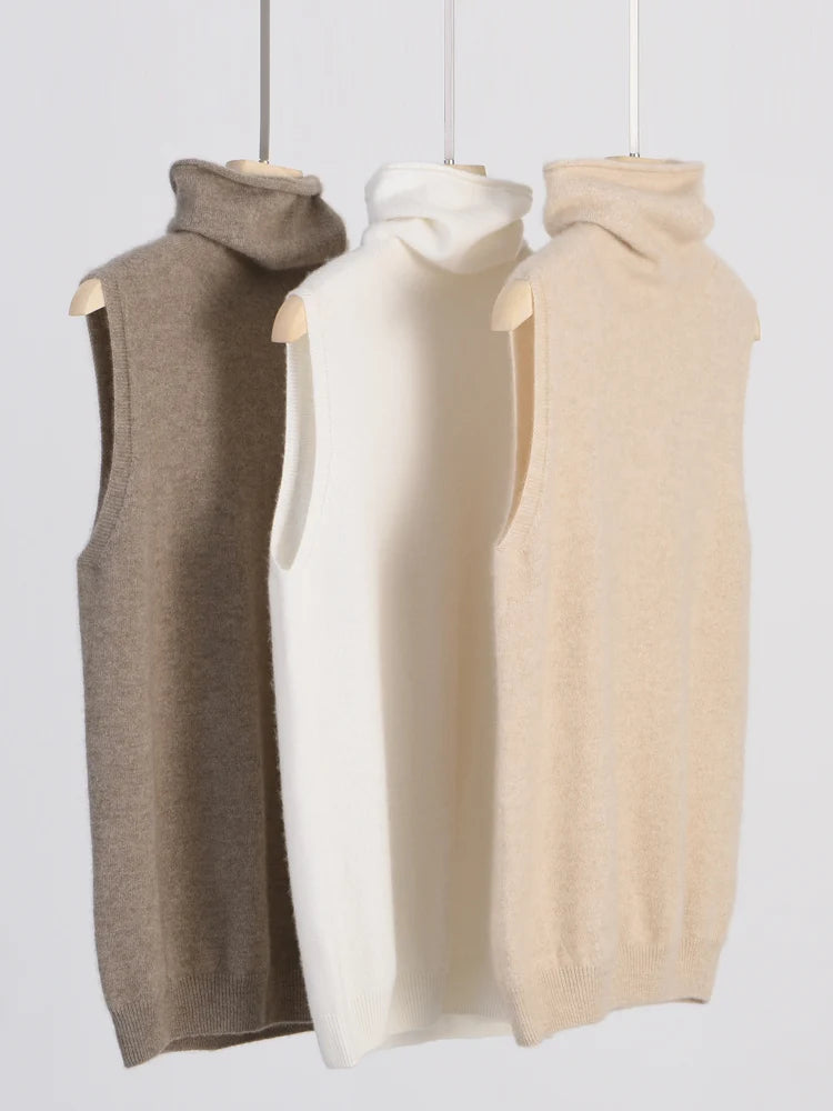 Wool Sleeveless Pullovers Turtleneck Sweater Waistcoat