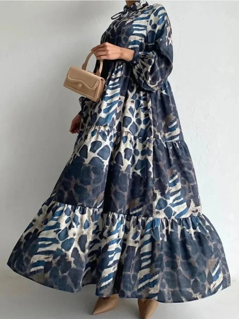 Ramadan Eid Muslim Women Abaya Leopard Print Dresses