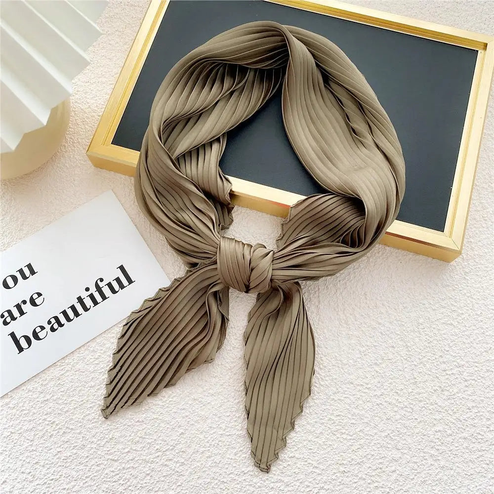 Women Pleated Satin Scarf For Ladies Neckerchief