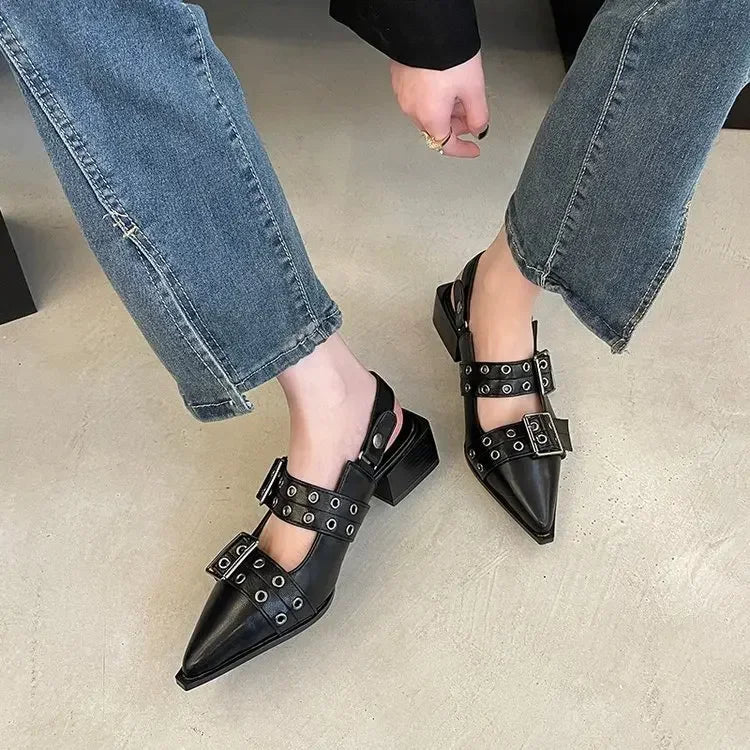 women's sandals  Ballet flats  Pointed rivet single shoe Platform