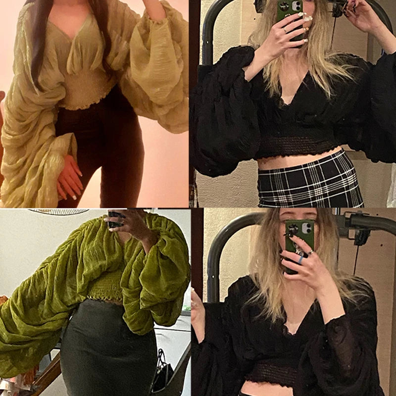 Women Sexy Chiffon Short Blouse