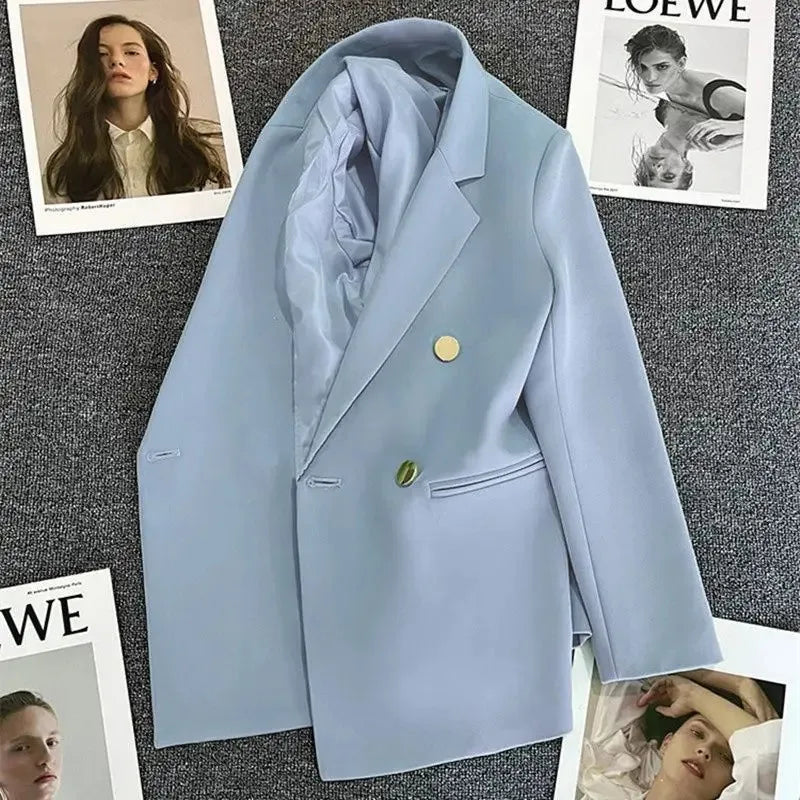 Women Suit Blazer  Blazer Luxury Double Breasted Jacket Solid Ladies Tops Clothes