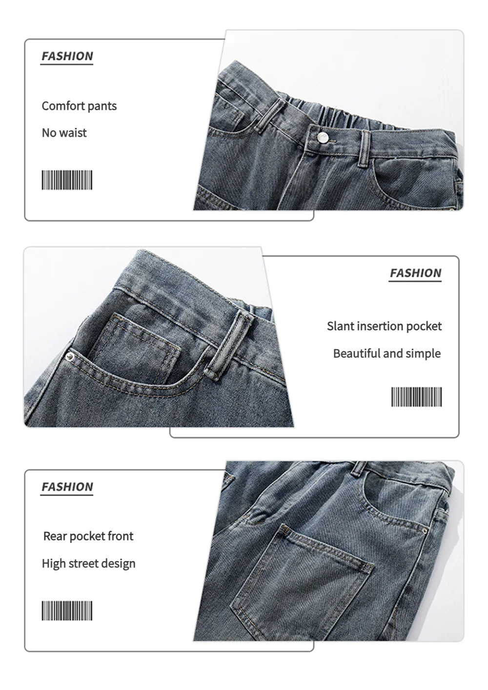 Wide-leg retro washed denim pants for men,
