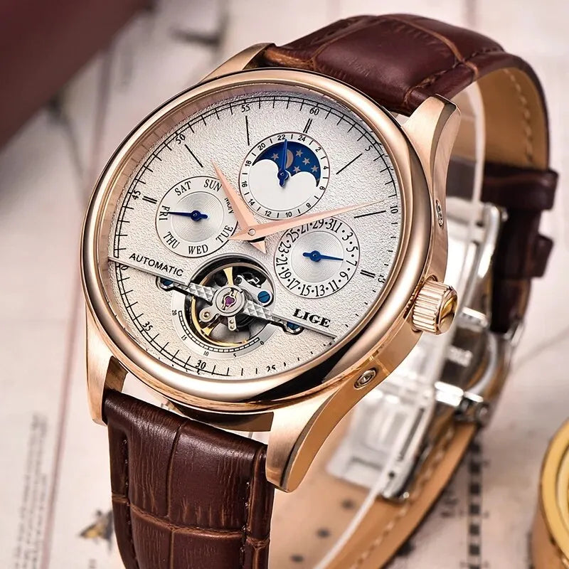 Men Watches Automatic Watch Tourbillon Clock Genuine Leather Waterproof Watch