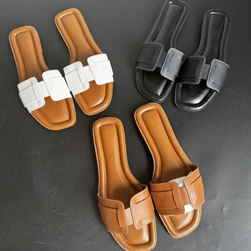 Women Modern Slippers Outdoors Comfortable Flat Slippers Luxury Leather Slippers