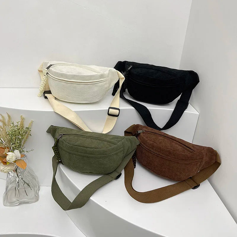 Casual Corduroy Belt Bags for Women